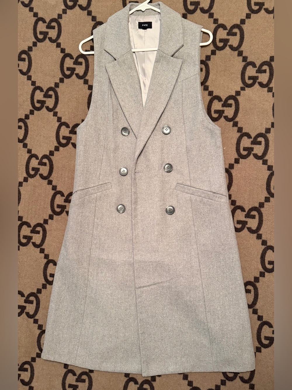 Fate Light Gray Double-Breasted Vest Blazer